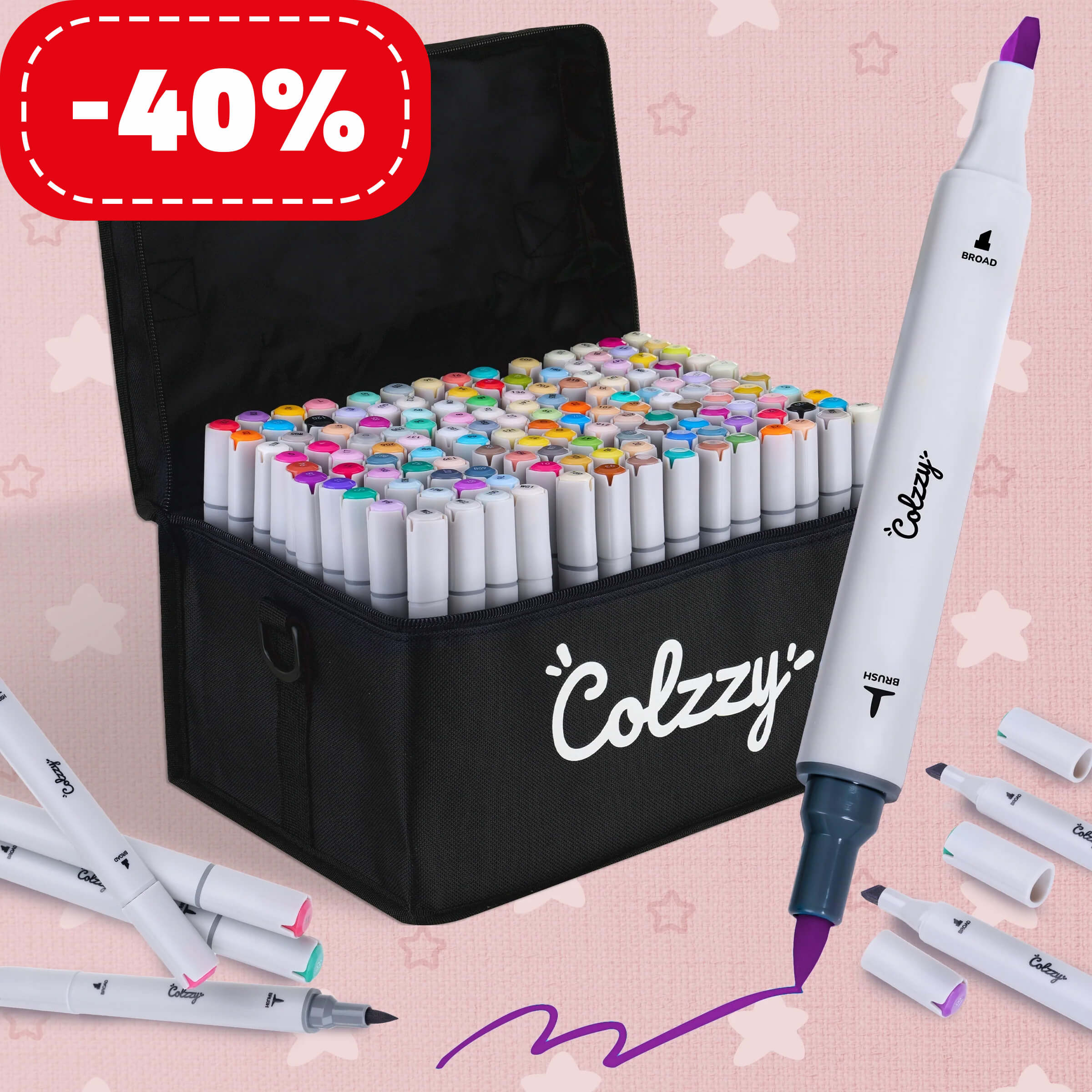 Premium markery alkoholowe – zestaw 128 kolorów